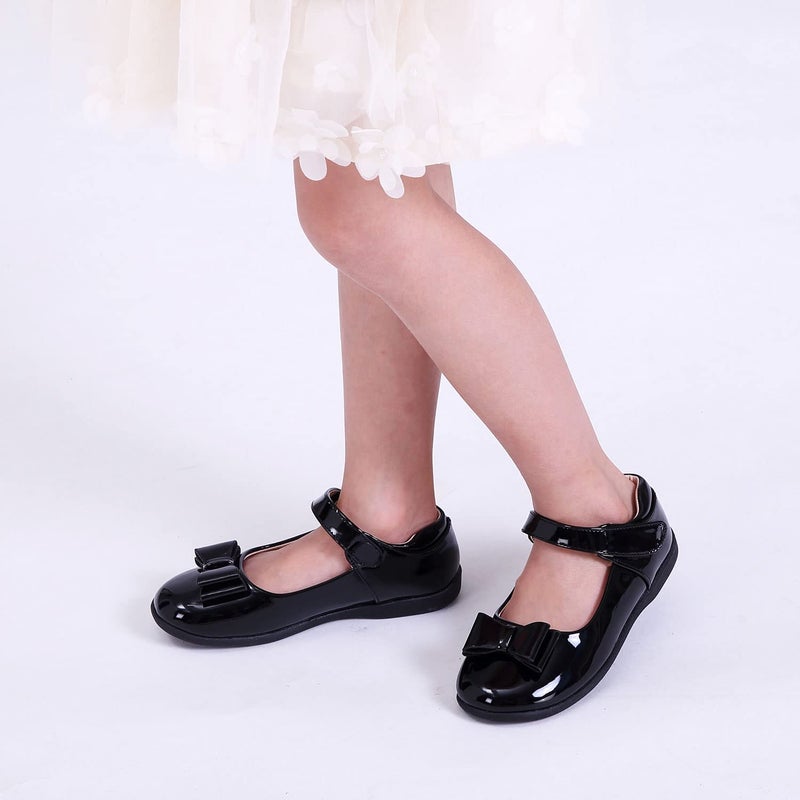 ALPHELIGANCE Girls Mary Jane Strap School Uniform Dress Flat Ballet Shoes Bright Black - Image 2
